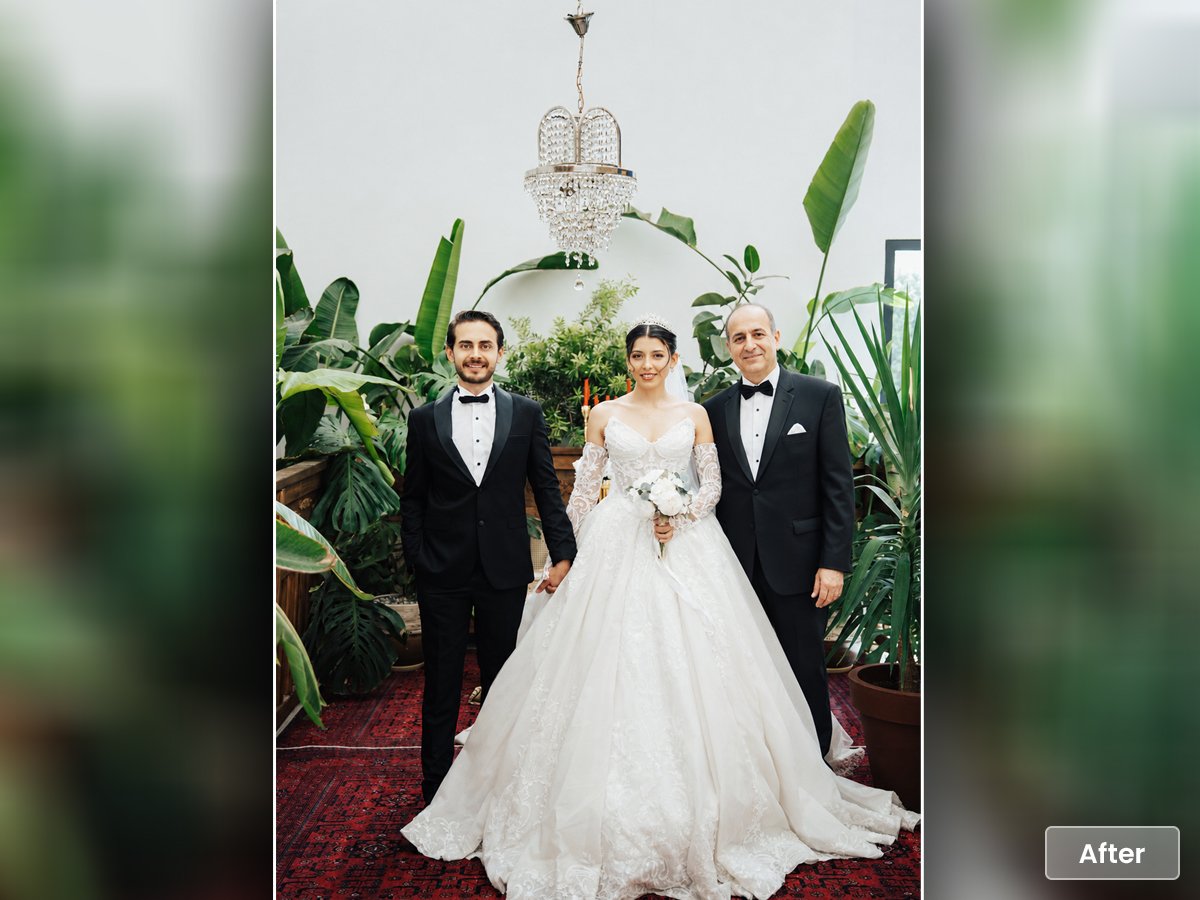 Wedding portrait with late father naturally added - after