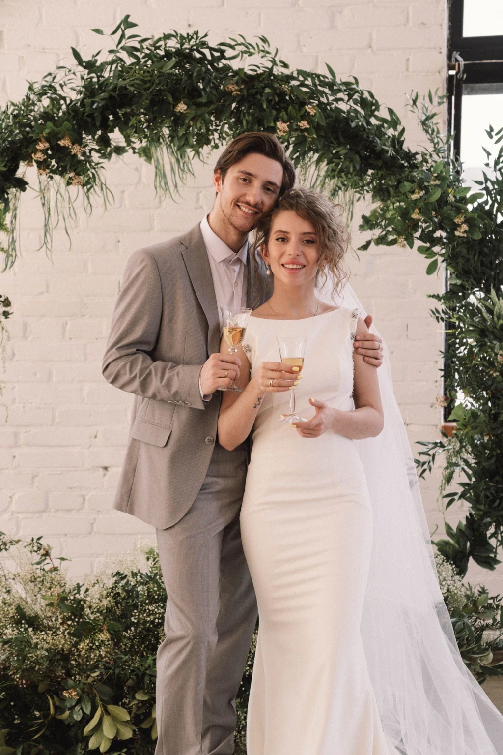 Late Father Standing With Bride & Groom — Seamless Formal Lighting & Perspective - before