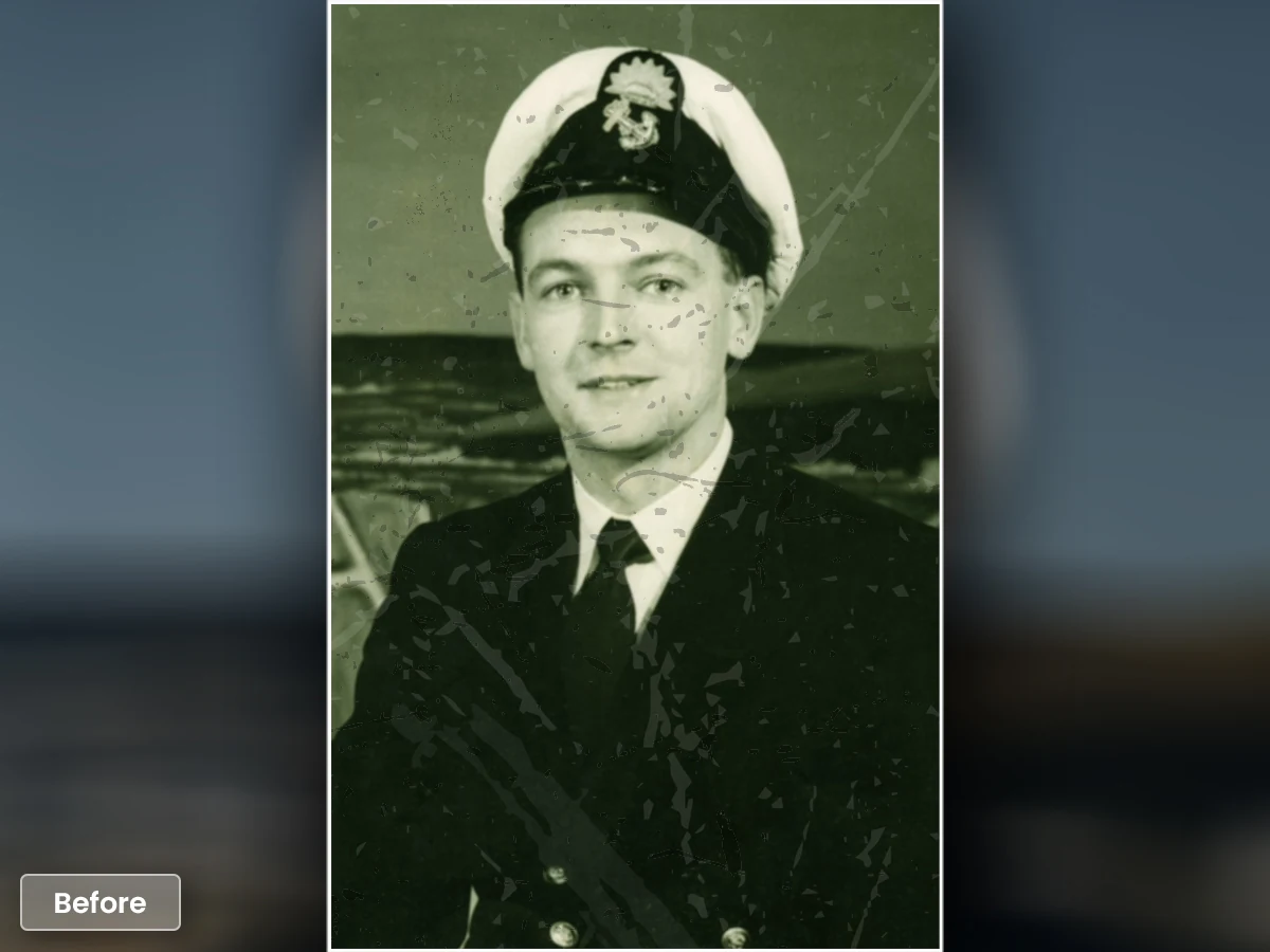 WWII Military Soldier Photo Restored with Accurate Historical Uniform Colors - before
