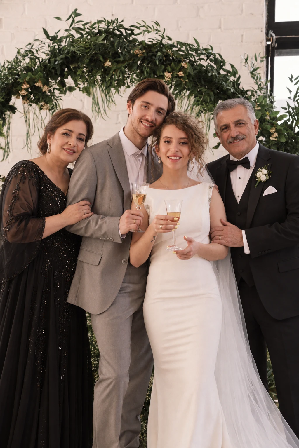 Late Father Standing With Bride & Groom — Seamless Formal Lighting & Perspective - after