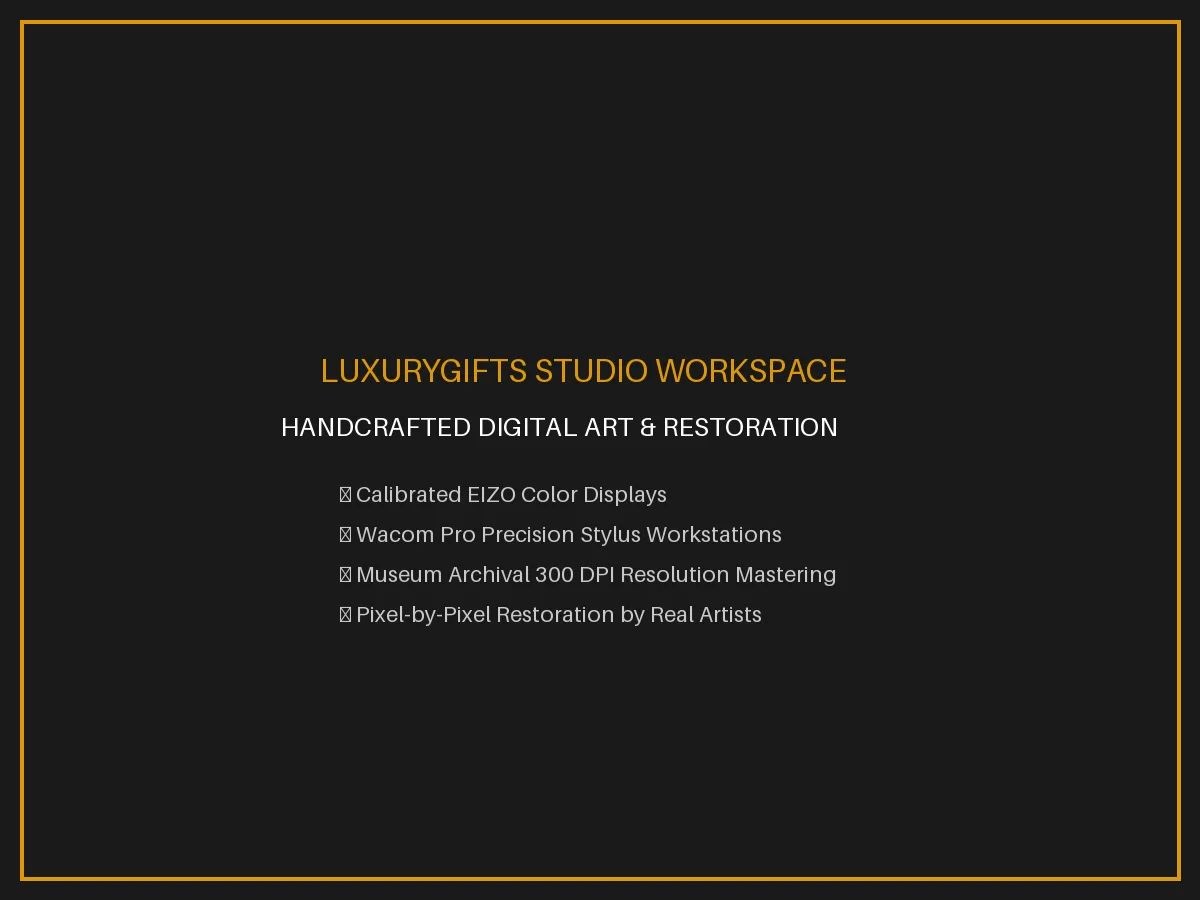 Dedicated artist workspace at LuxuryGifts studio featuring calibrated displays and tablet tools