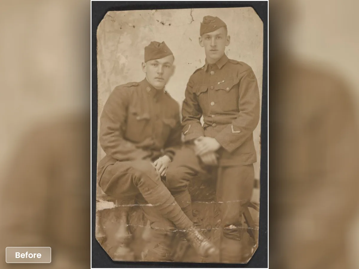 Faded and Scratched Family Portrait Restored with Human Care - before